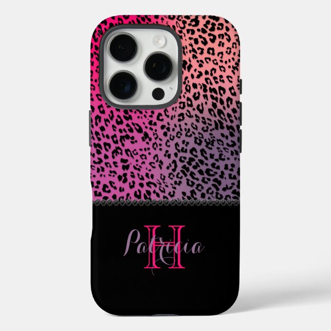 Farbige Leopardendrucke & schwarze Diamanten iPhone 16 Pro Hülle (Rückseite)