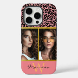 Farbige Leopardendruckkassette und Monogramm iPhone 16 Pro Hülle