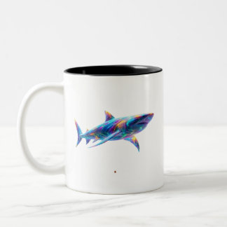 Farbige leuchtende Hai-Kunst – Neon-Ozean-Tier Zweifarbige Tasse