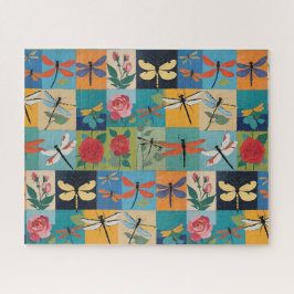 Farbige Libellen und Rosen Patchwork