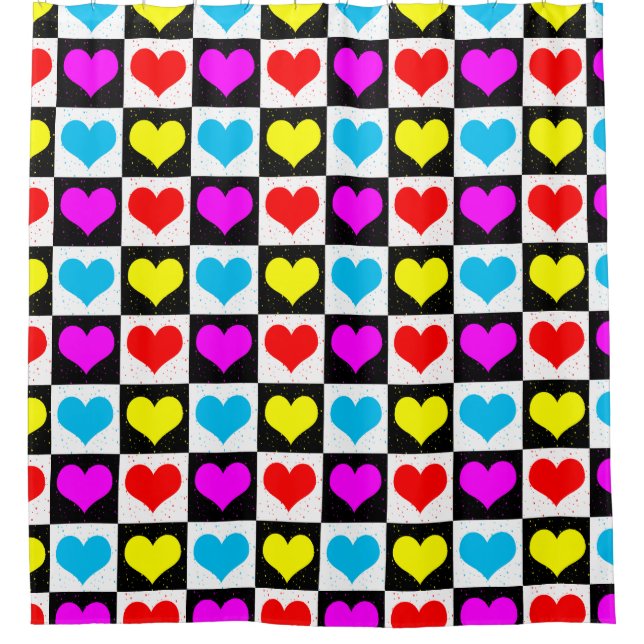 Farbige Liebe - geometrischer Blockdruck Duschvorhang (Vorderseite)