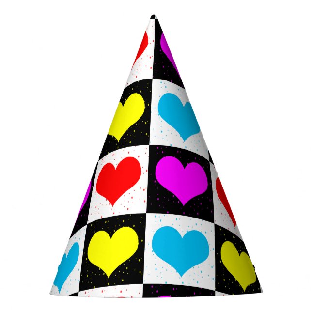 Farbige Liebe - geometrischer Blockdruck Partyhütchen (Vorderseite)