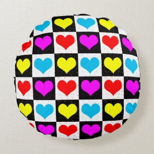 Farbige Liebe - geometrischer Blockdruck Rundes Kissen