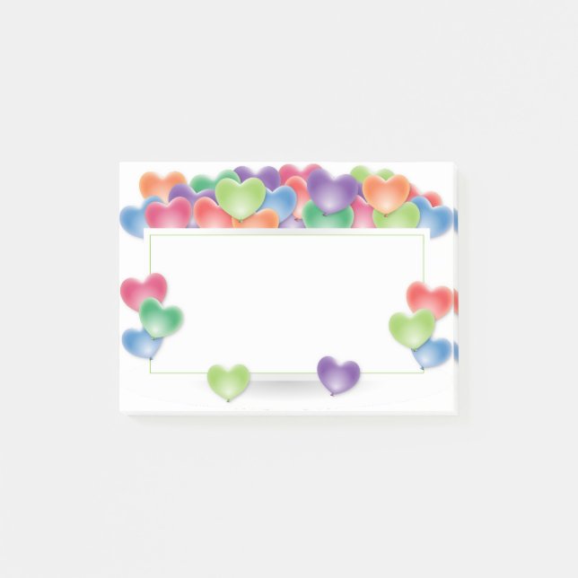 Farbige Liebe Herzblasen Rahmen Post-it Klebezettel (Vorderseite)