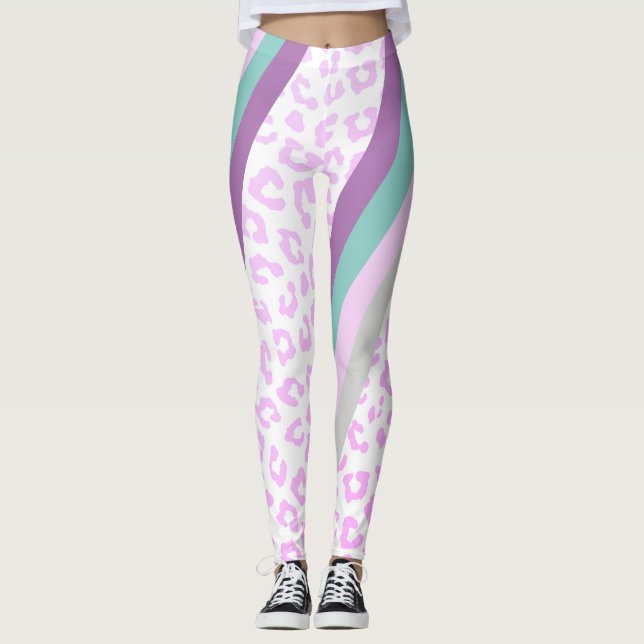 Farbige Lila Leopard Animal Print Leggings (Vorderseite)