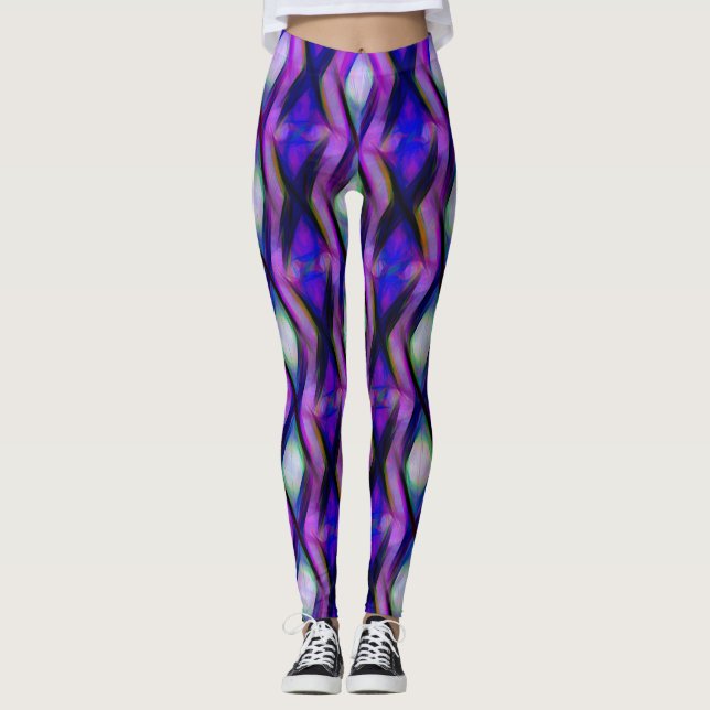 Farbige Lila rosa Grüne Künstlerische Wasserfarbe Leggings (Vorderseite)