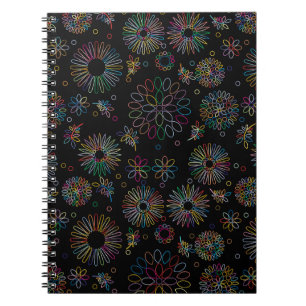 Farbige Linienkunst Spiralen Blumen Muster auf Sch Notizblock