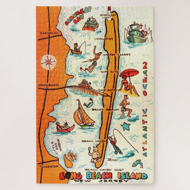 Farbige Long Beach Island 20x30 Karte  (Vertikal)