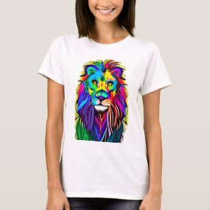 Farbige Löwengesicht-Mystik-Fantasy-Kunst T-Shirt