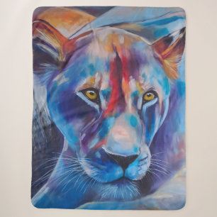 Farbige Löwinnen-Kunst - Handgemalte Wildtier-Deko Sherpadecke