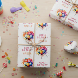 Farbige Luftballons Kinder Glücklicher Geburtstags Geschenkpapier Set