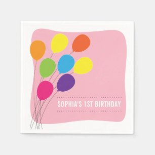 Farbige Luftballons Mädchen 1. Geburtstagsfeier Serviette