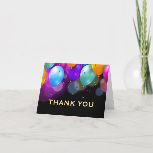 Farbige Luftballons Schwarz und Gold Konfetti Dankeskarte
