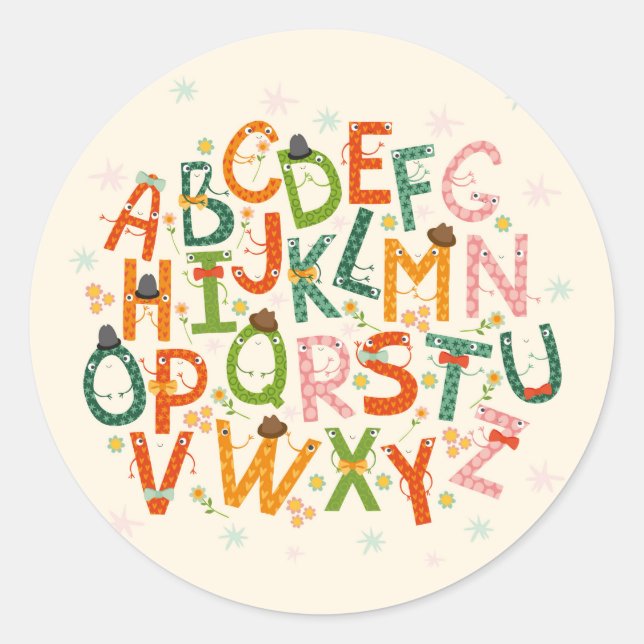 Farbige, lustige Buchstaben des Alphabets Klassisc Runder Aufkleber (Vorderseite)