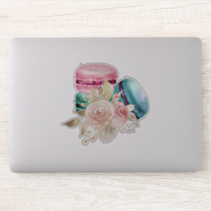 Farbige Macarons und Blume Wasserfarbe Aufkleber