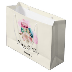 Farbige Macarons und Blumen Wasserfarben Geburtsta Große Geschenktüte
