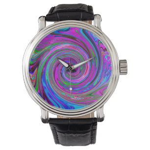 Farbige Magenta-Swirbel-Retro-Abstrakte Gestaltung Armbanduhr