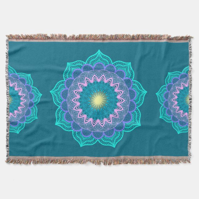 Farbige Mandala auf blauem Hintergrund Decke (Vorderseite)