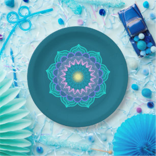 Farbige Mandala auf blauem Hintergrund Pappteller