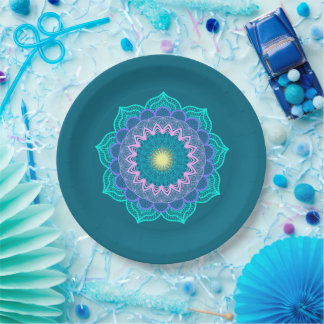 Farbige Mandala auf blauem Hintergrund Pappteller