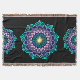 Farbige Mandala auf schwarzem Hintergrund Decke