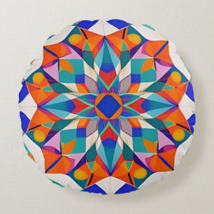Farbige Mandala-Blume Rundes Kissen