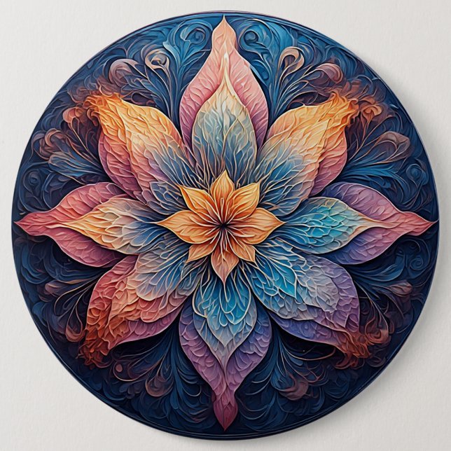 Farbige Mandala-Blumen-Design Button (Vorderseite)