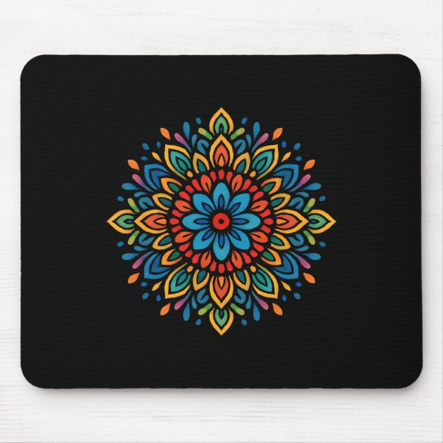 Farbige Mandala-Blumen-Symmetrie  Mousepad (Vorne)
