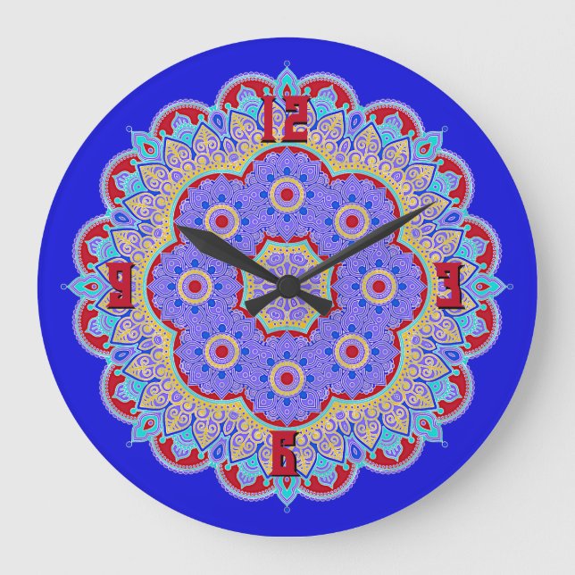 Farbige Mandala Große Uhr (Vorderseite)