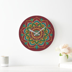 Farbige Mandala Hippie Boho Spiritual Große Wanduhr