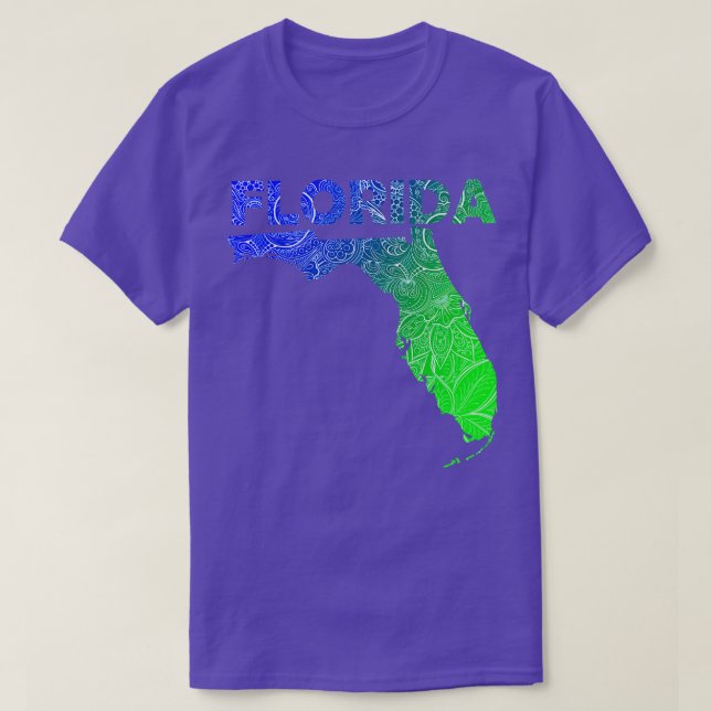Farbige Mandala Kunstkarte von Florida mit Text in T-Shirt (Design vorne)