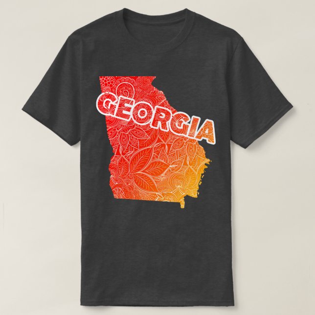 Farbige Mandala-Kunstkarte von Georgien mit Text i T-Shirt (Design vorne)