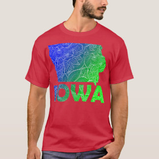 Farbige Mandala Kunstkarte von Iowa mit blauem Tex T-Shirt