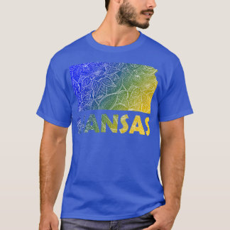 Farbige Mandala Kunstkarte von Kansas mit Text in T-Shirt