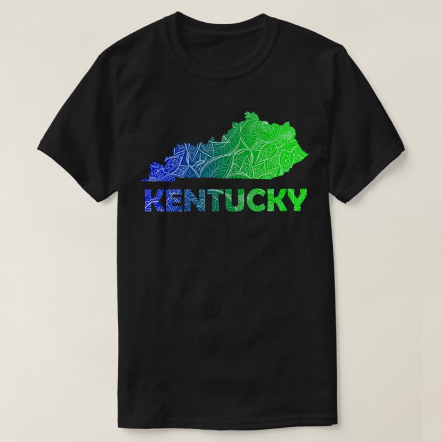 Farbige Mandala Kunstkarte von Kentucky mit Text i T-Shirt (Design vorne)