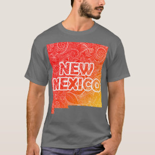 Farbige Mandala Kunstkarte von New Mexico mit Text T-Shirt