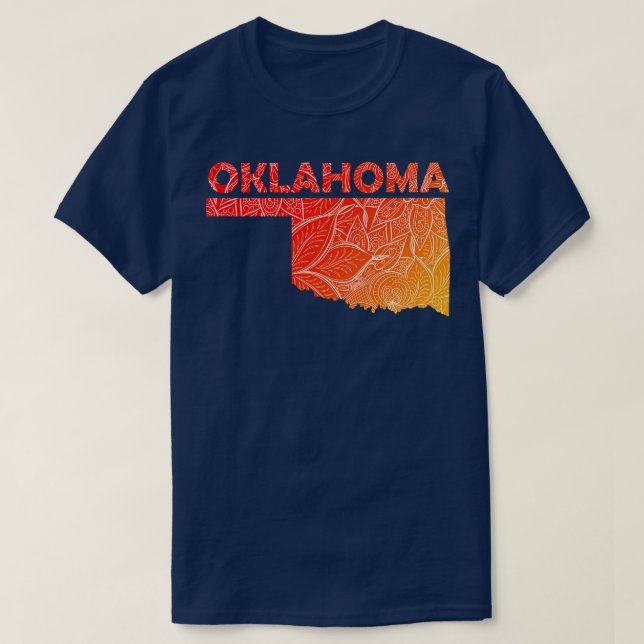 Farbige Mandala Kunstkarte von Oklahoma mit Text i T-Shirt (Design vorne)