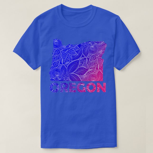 Farbige Mandala Kunstkarte von Oregon mit Text in  T-Shirt (Design vorne)