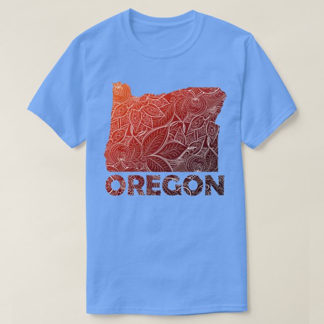 Farbige Mandala Kunstkarte von Oregon mit Text in  T-Shirt (Design vorne)