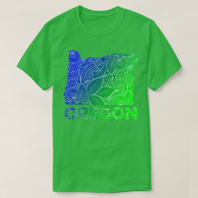 Farbige Mandala Kunstkarte von Oregon mit Text in  T-Shirt (Design vorne)
