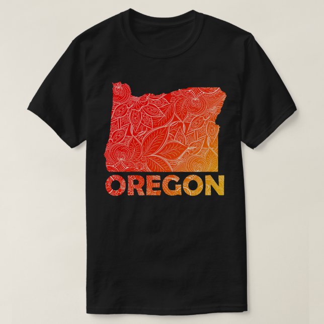 Farbige Mandala Kunstkarte von Oregon mit Text in  T-Shirt (Design vorne)