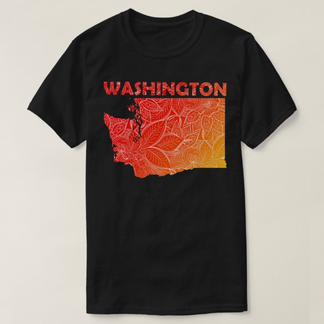 Farbige Mandala-Kunstkarte von Washington mit Text T-Shirt (Design vorne)