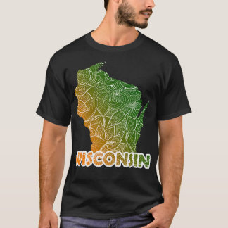 Farbige Mandala Kunstkarte von Wisconsin mit Text  T-Shirt
