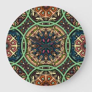 Farbige Mandala: Vintage florale Handzeichnung Große Wanduhr