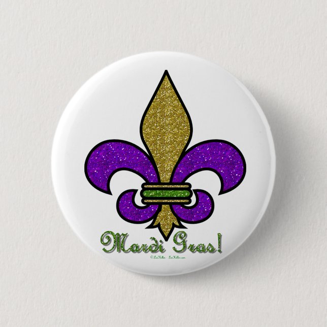 Farbige Mardi Gras Fleur De Lis Button (Vorderseite)