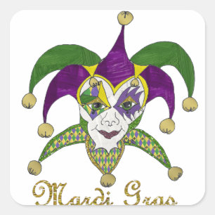 Farbige Mardi Gras Narren Maske Quadratischer Aufkleber