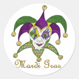 Farbige Mardi Gras Narren Maske Runder Aufkleber