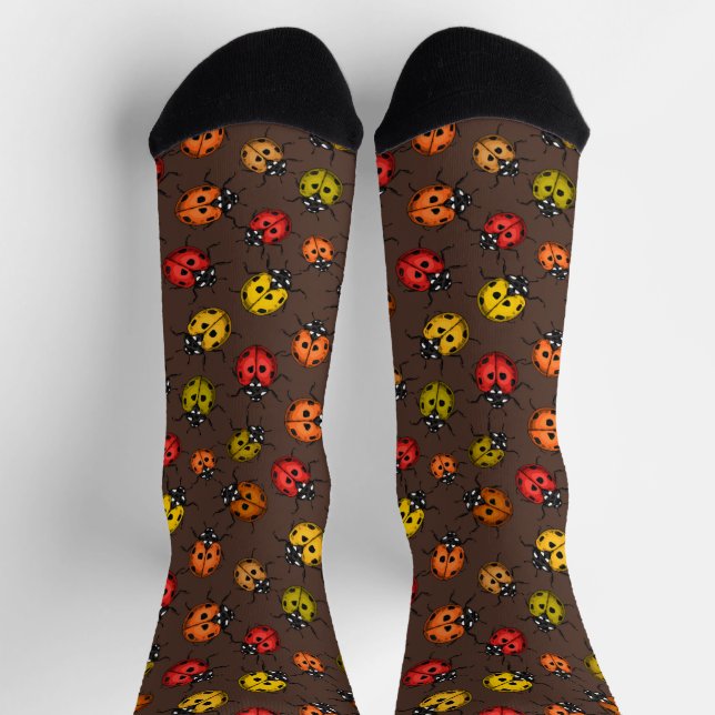 Farbige Marienkäfer auf Braun Socken (Oben)