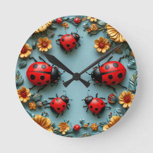 Farbige Marienkäfer Runde Wanduhr