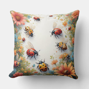 Farbige Marienkäfer und Bienen Kissen